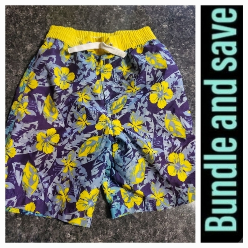 Swim Trunks Blue Yellow Size 6‎ Boys Hawaiian Print Cabana Beach A233